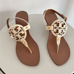 Tory Burch Cream and Brown Sandals